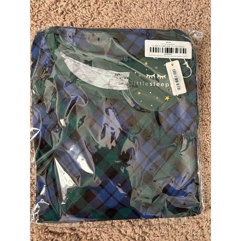 Little sleepies Emerald Plaid men’s pajama top small NIB